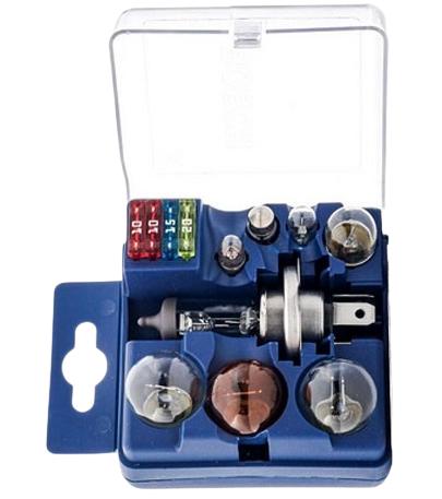 Set de becuri de rezervă auto: H4, P21W, PY21W, P1/5W, R5W, W5W + 3 siguranțe